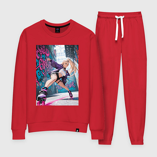 Женский костюм Девушка на роликах исполняет трюки / Красный – фото 1
