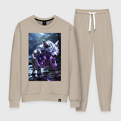 Костюм хлопковый женский Киборг лиса с неоновой подсветкой, цвет: миндальный