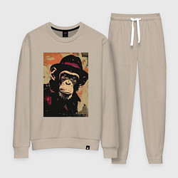 Костюм хлопковый женский Обезьянка детектив в шляпе, цвет: миндальный