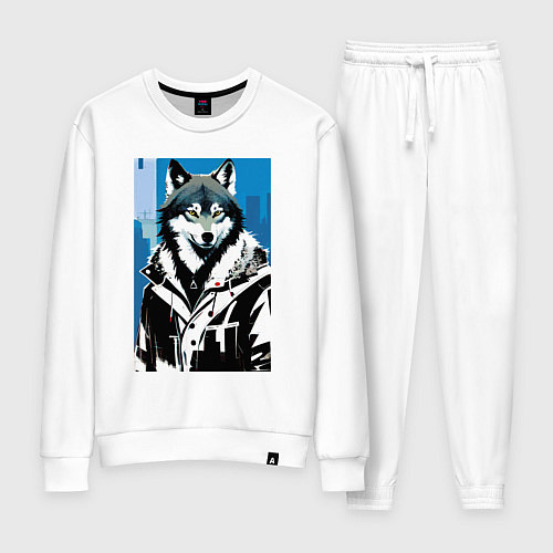 Женский костюм Волк в мегаполисе - нейроарт / Белый – фото 1
