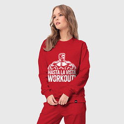 Костюм хлопковый женский Arnold - hasta la vista workout, цвет: красный — фото 2