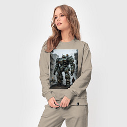 Костюм хлопковый женский Конвой роботов в городе, цвет: миндальный — фото 2