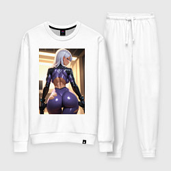 Костюм хлопковый женский Девушка-киллер с двумя пистолетами, цвет: белый