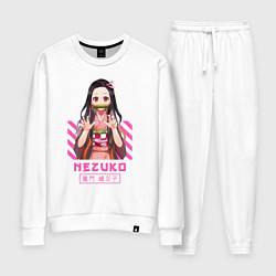 Костюм хлопковый женский Клинок рассекающий демонов Незуко полоска, цвет: белый