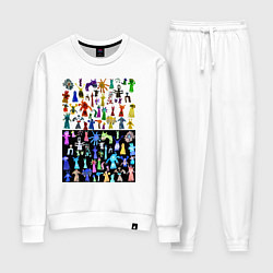 Костюм хлопковый женский Яркие монстрики на черно-белом фоне, цвет: белый