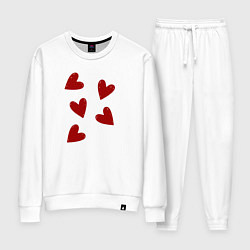 Костюм хлопковый женский Красные сердечки, цвет: белый
