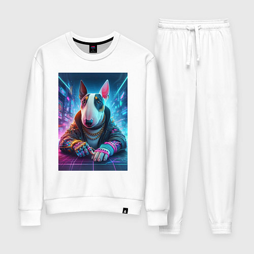 Женский костюм Cool bull terrier - cyberpunk / Белый – фото 1