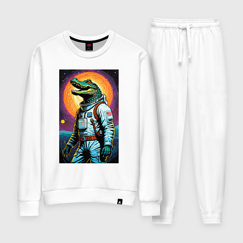 Женский костюм Крокодил бравый космонавт - нейроарт / Белый – фото 1