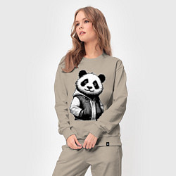 Костюм хлопковый женский Крутой чувак панда, цвет: миндальный — фото 2