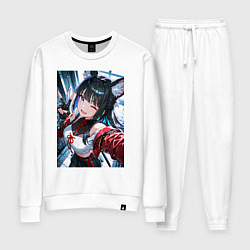 Костюм хлопковый женский Озорная кошка-самурай, цвет: белый