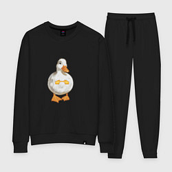 Костюм хлопковый женский Милая смущенная уточка гусь мем, цвет: черный