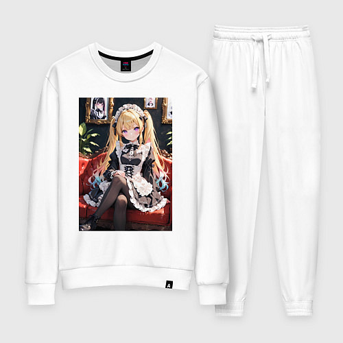 Женский костюм Лоли-горничная сидит в кресле / Белый – фото 1