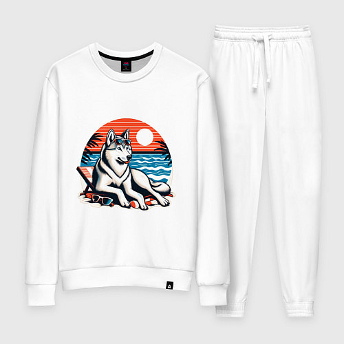 Женский костюм Хаски отдыхает на пляже / Белый – фото 1