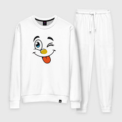 Костюм хлопковый женский Позитивный смайлик, цвет: белый