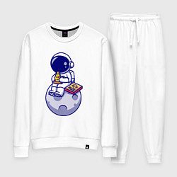 Костюм хлопковый женский Космонавт ест пиццу на луне, цвет: белый