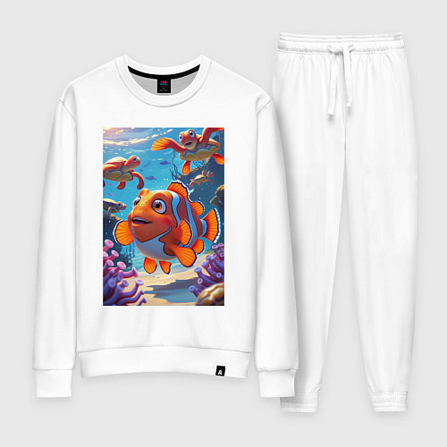 Женский костюм Рыбка клоун плавает с черепахами / Белый – фото 1