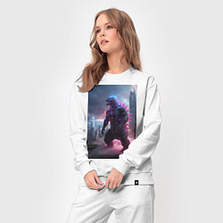 Костюм хлопковый женский Годзилла посреди мегаполиса, цвет: белый — фото 2