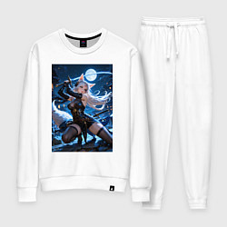 Костюм хлопковый женский Лисица с катаной на фоне полной Луны, цвет: белый