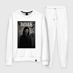 Костюм хлопковый женский Bones с желтыми горящими глазами, цвет: белый