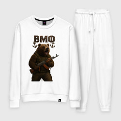 Костюм хлопковый женский ВМФ медведь с автоматом, цвет: белый