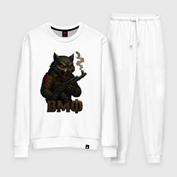 Костюм хлопковый женский ВМФ волк с автоматом, цвет: белый