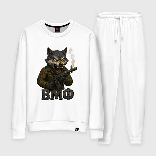 Женский костюм ВМФ волк стреляет из автомата / Белый – фото 1