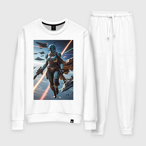 Женский костюм Девушка-мандалорец в космосе / Белый – фото 1