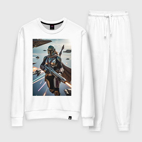 Женский костюм Девушка-мандалорец летит в космосе / Белый – фото 1