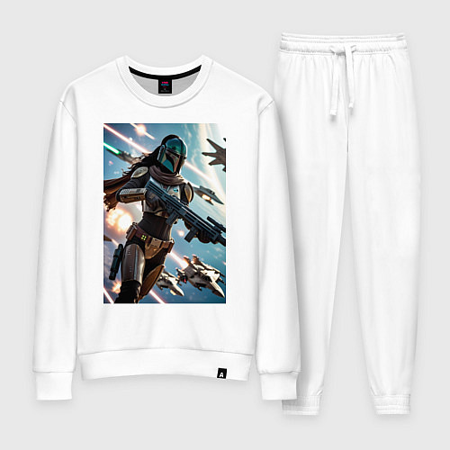 Женский костюм Девушка-мандалорец летит в космосе / Белый – фото 1