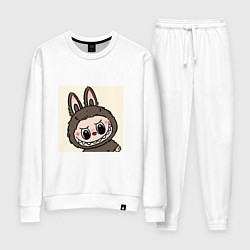 Костюм хлопковый женский Лабубу с милой мордашкой, цвет: белый