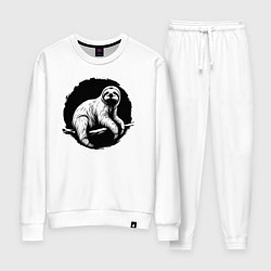 Костюм хлопковый женский Ленивец в круге, цвет: белый