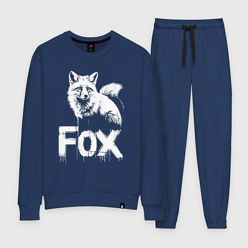 Женский костюм Графичная лиса с надписью / Тёмно-синий – фото 1