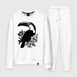 Костюм хлопковый женский Тукан и цветы, цвет: белый