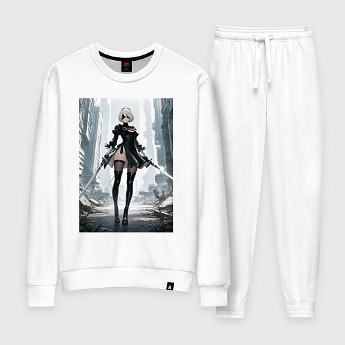 Женский костюм Девушка-андроид с катанами посреди руин / Белый – фото 1