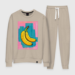 Костюм хлопковый женский Бананы на ярком фоне, цвет: миндальный