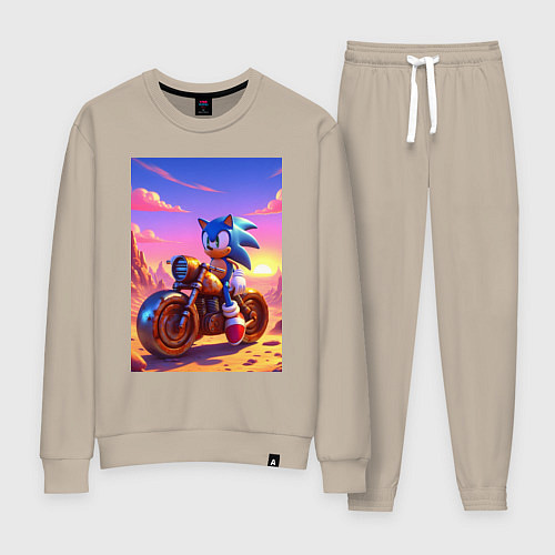 Женский костюм Ёж Соник на ржавом ретро мотоцикле в пустыне / Миндальный – фото 1