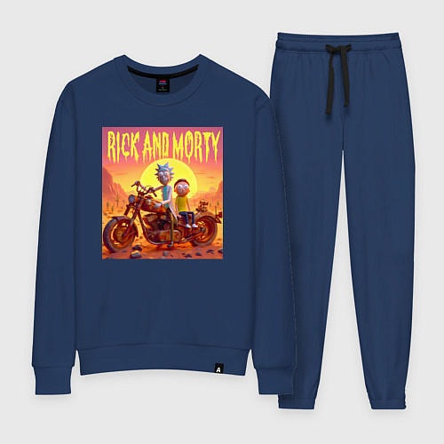 Женский костюм Рик и Морти на ржавом ретро мотоцикле в пустыне / Тёмно-синий – фото 1