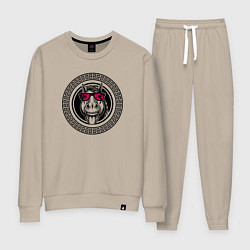 Костюм хлопковый женский Лошадь в розовых очках, цвет: миндальный