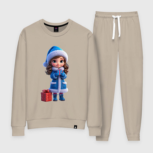 Женский костюм Снегурочка с подарком / Миндальный – фото 1