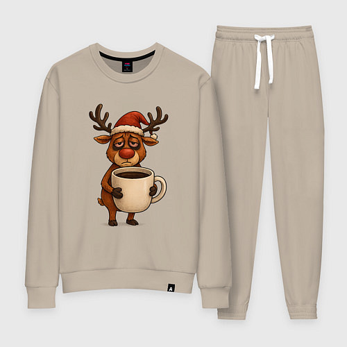 Женский костюм Уставший олень с кофе / Миндальный – фото 1