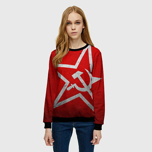 Женский свитшот Флаг СССР: Серп и Молот / 3D-Черный – фото 3