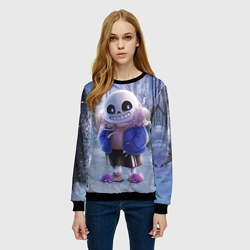 Женский свитшот Winter forest & Sans / 3D-Черный – фото 3