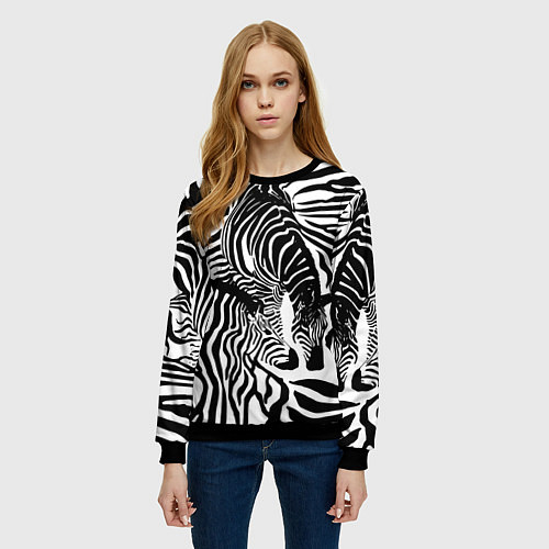 Женский свитшот Полосатая зебра / 3D-Черный – фото 3