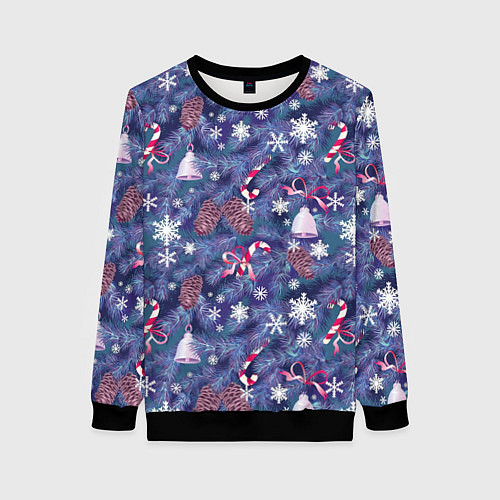 Женский свитшот Ёлки шишки колокольчики / 3D-Черный – фото 1