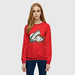 Свитшот женский Акула Дед Мороз, цвет: 3D-красный — фото 2
