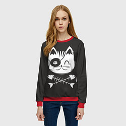 Свитшот женский Кот пират, цвет: 3D-красный — фото 2