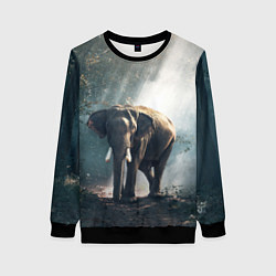 Свитшот женский Слон в лесу, цвет: 3D-черный