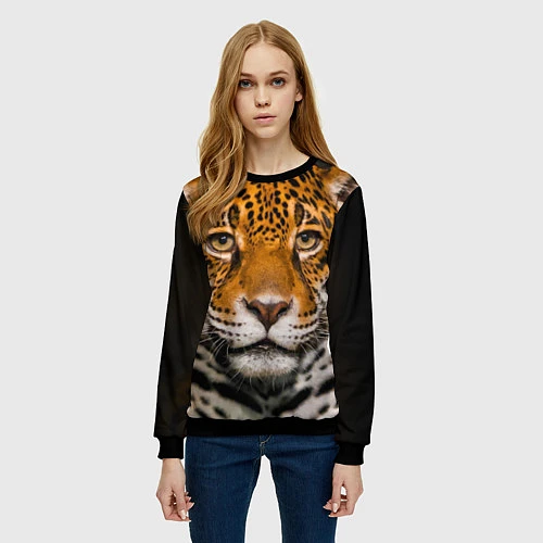 Женский свитшот Взгляд ягуара / 3D-Черный – фото 3