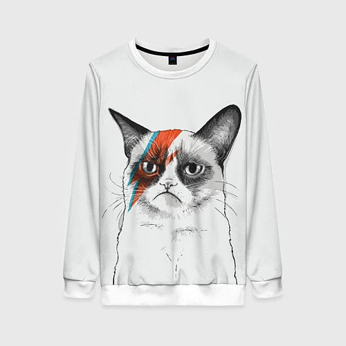 Женский свитшот David Bowie: Grumpy cat / 3D-Белый – фото 1