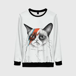 Свитшот женский David Bowie: Grumpy cat, цвет: 3D-черный